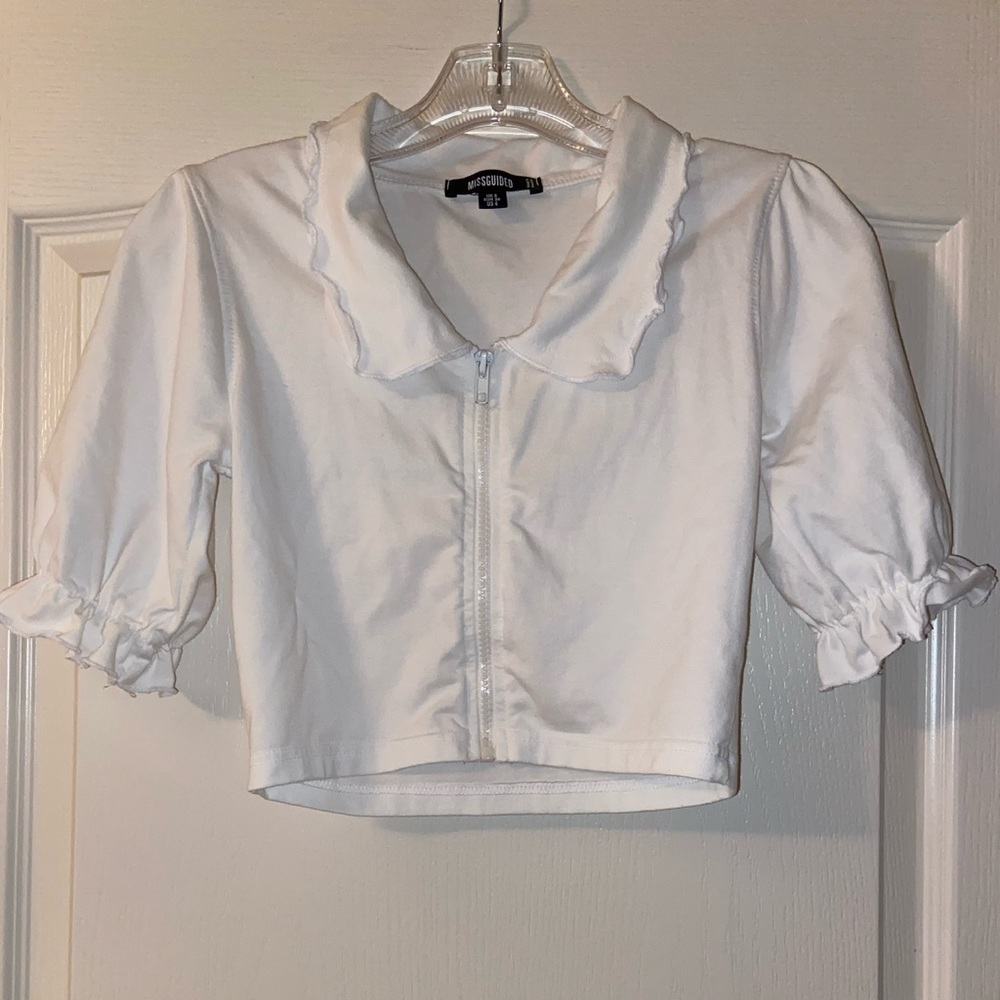 White zip up crop top